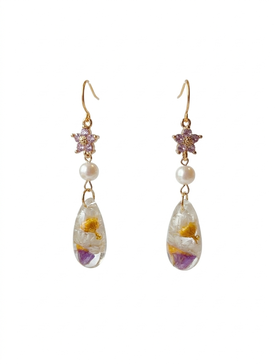 Petal & Dewdrop Earrings (Crown Chakra)