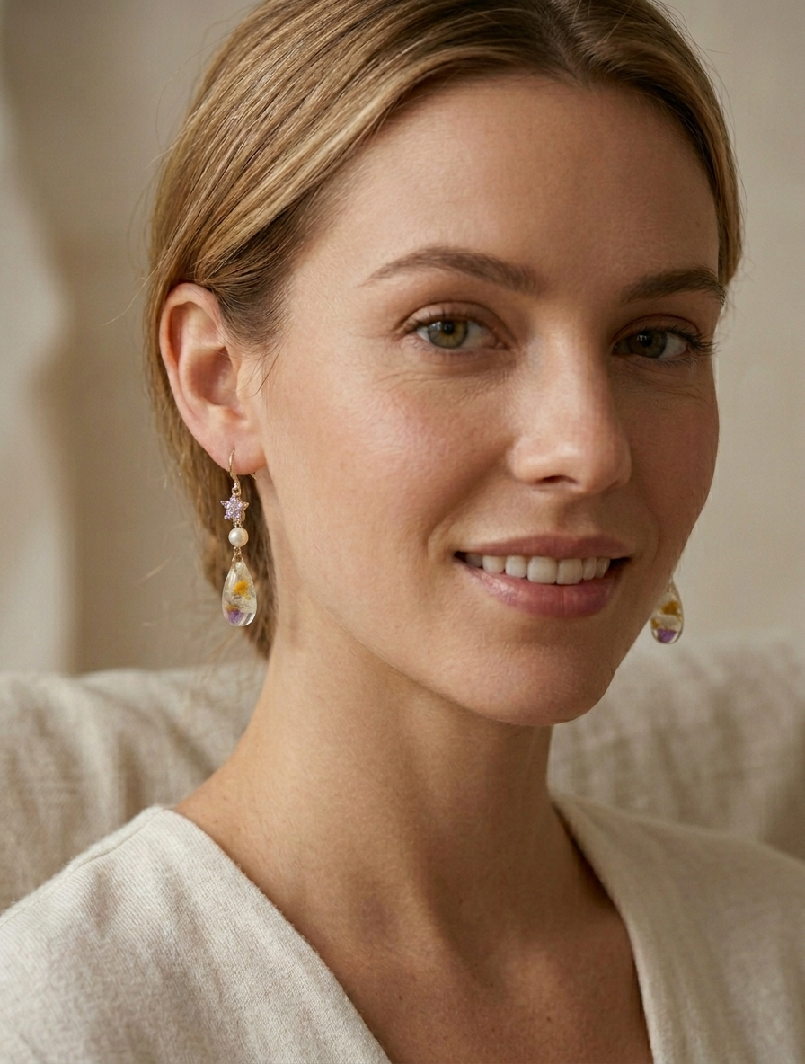Petal & Dewdrop Earrings (Crown Chakra)